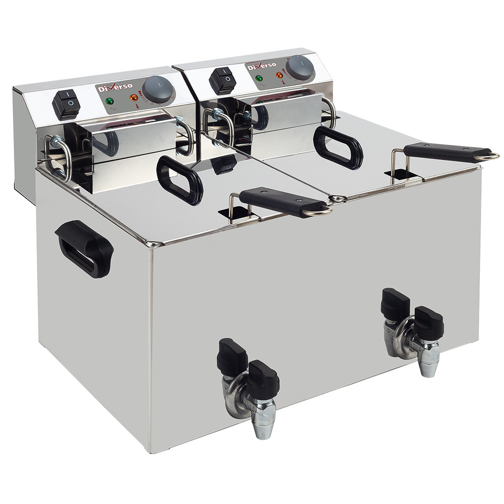 Friteuse électrique de table 2 x 10 litres + robinet DIVERSO WR-EF20-S2