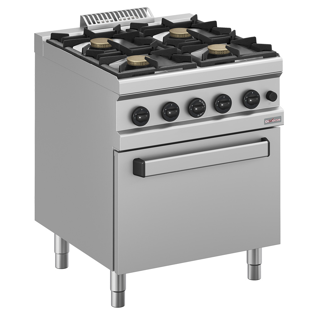 Cuisinière à gaz 4 brûleurs, avec four GN 2/1 DIVERSO WR-G4BF-F1