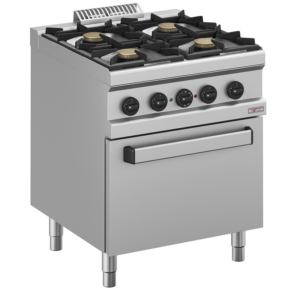 Cuisinière à gaz 4 brûleurs, four électrique à convection GN 1/1 DIVERSO WR-M4BF-M1