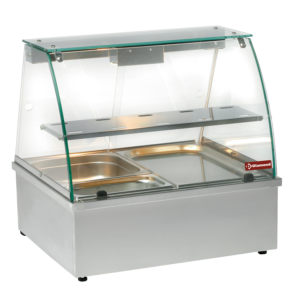 Vitrine chauffante, bain-marie 2x GN 1/1, panoramique DIAMOND VBE-211