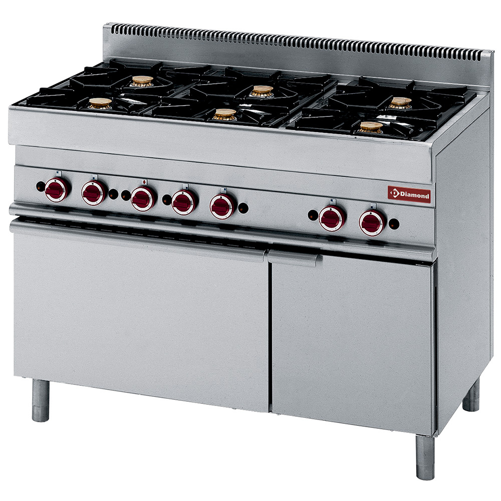 Cuisinière avec 6 brûleurs ouverts sur four à gaz et placard neutre DIAMOND G65/6BFA11