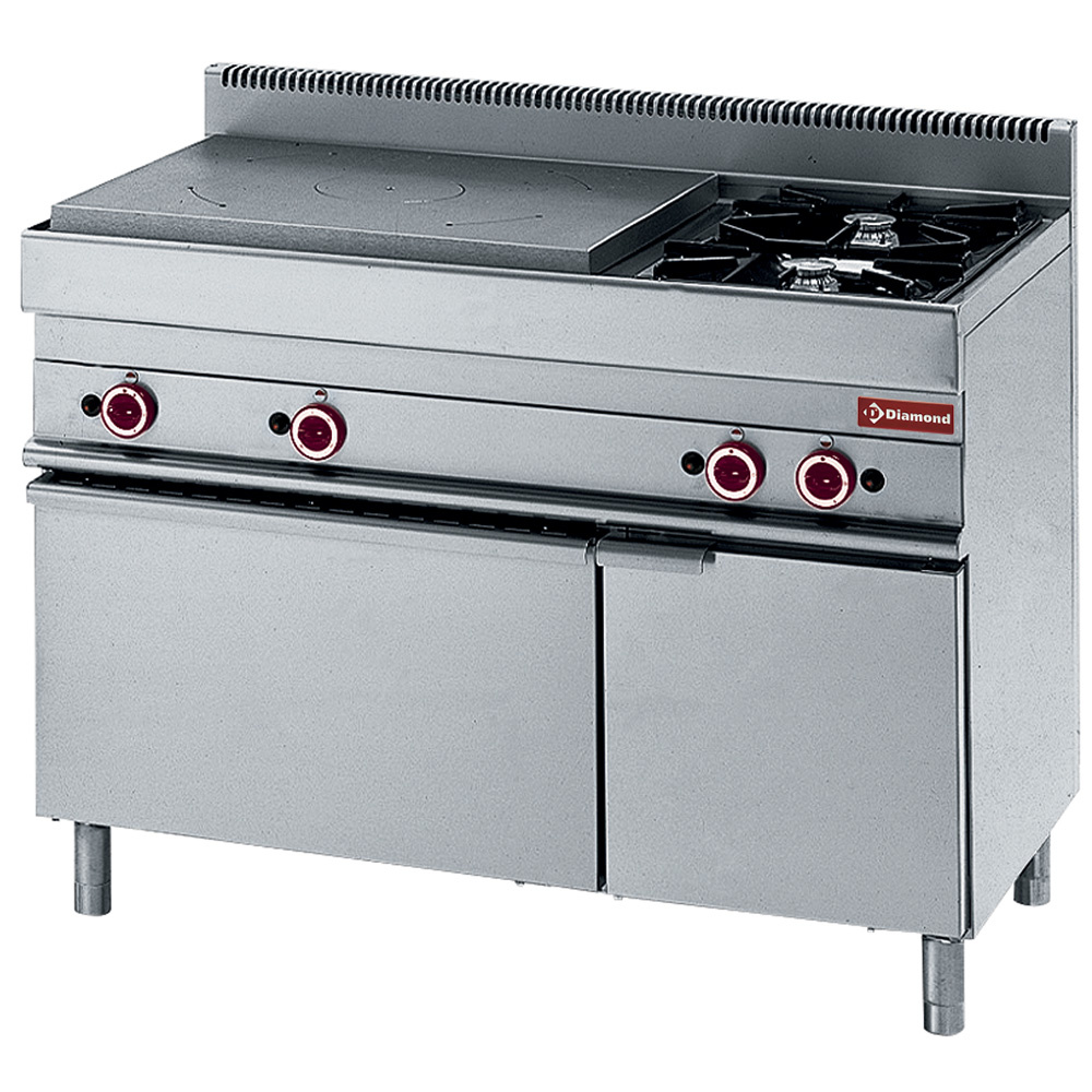 Cuisinière à gaz avec plaque de cuisson, 2 brûleurs, four à gaz, placard neutre DIAMOND G65/T2BFA11