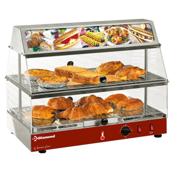 Vitrine chauffante avec bloc lumineux, 2 étagesmm (L x P x H) : 590 x 350 x 480 - T° : +0°+110° - kW