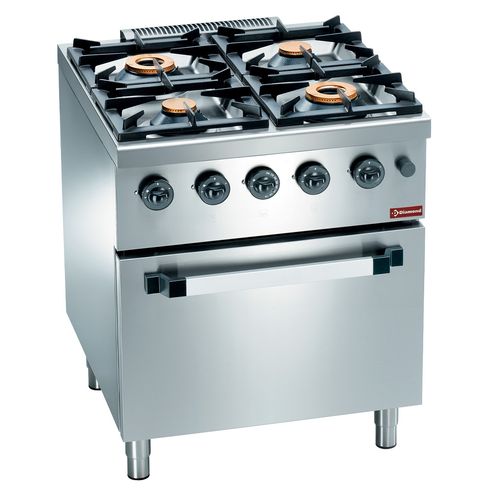 Cuisinière à gaz 4 brûleurs, avec four GN 2/1 DIVERSO C4GF7-SP