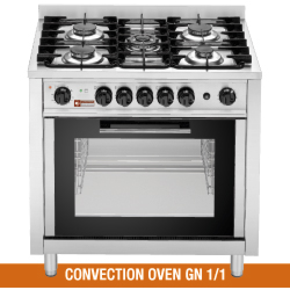 Cuisinière à gaz 5 brûleurs, four à convection électrique 4x GN 1/1 DIAMOND C5FV6-N