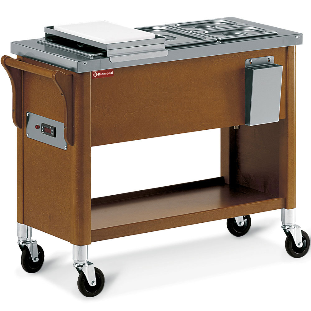 Chariot en bois, bac à bain-marie 3x GN 1/2 DIAMOND CMB-312