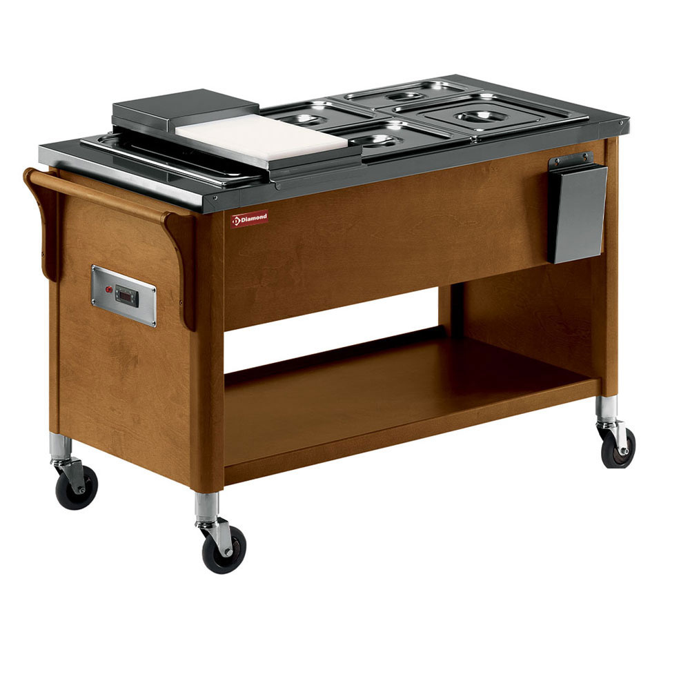 Chariot en bois, bac bain-marie 3x GN 1/1 DIAMOND CMB-311