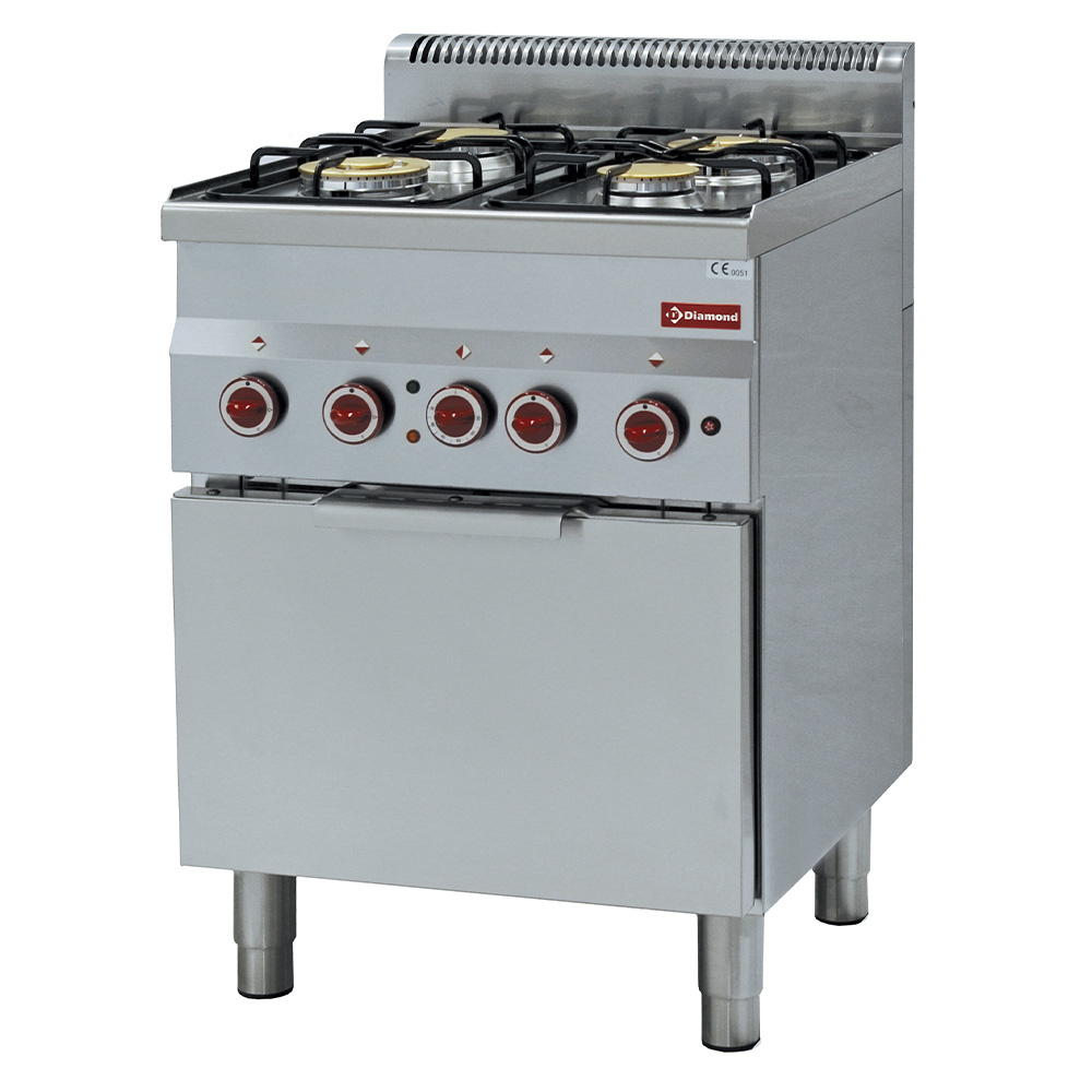 Cuisinière à gaz 4 brûleurs et four à convection électrique GN 2/3 DIAMOND G60/4BFEV6
