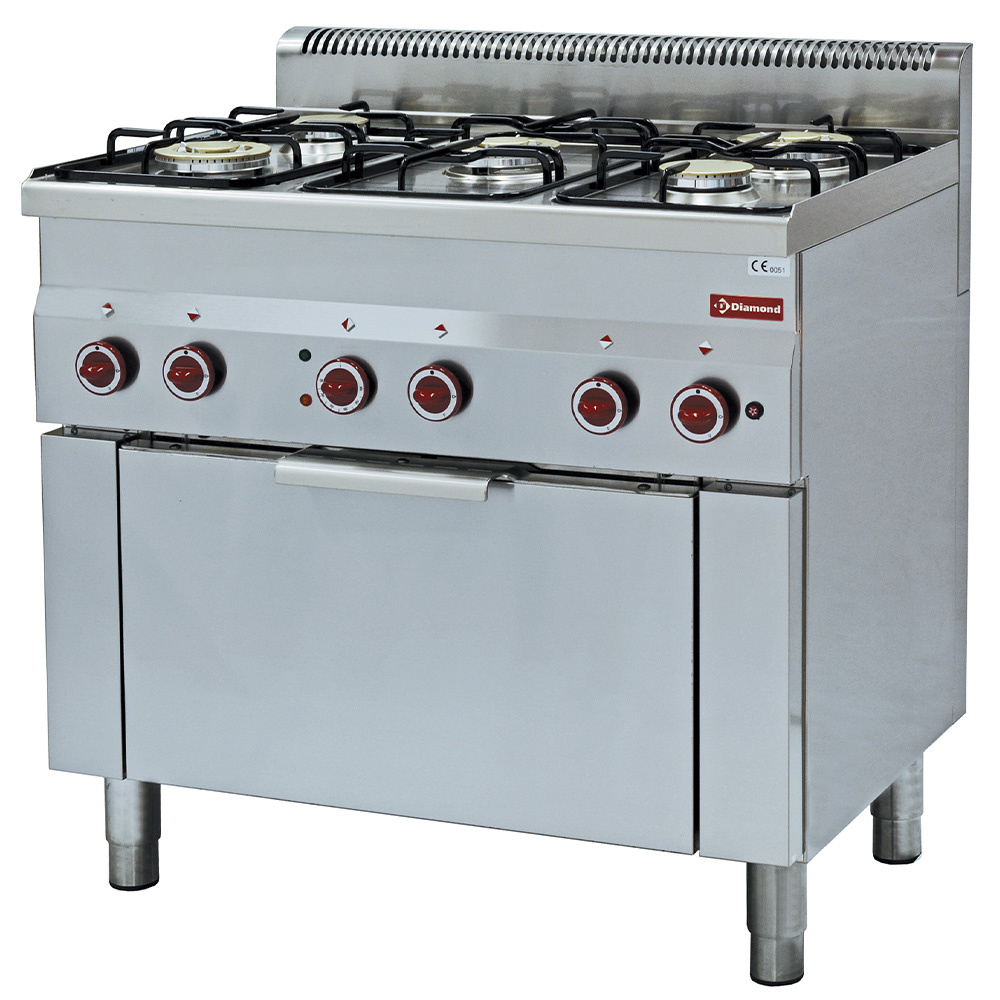 Cuisinière à gaz 5 brûleurs et four à convection électrique GN 1/1 DIAMOND G60/5BFEV9