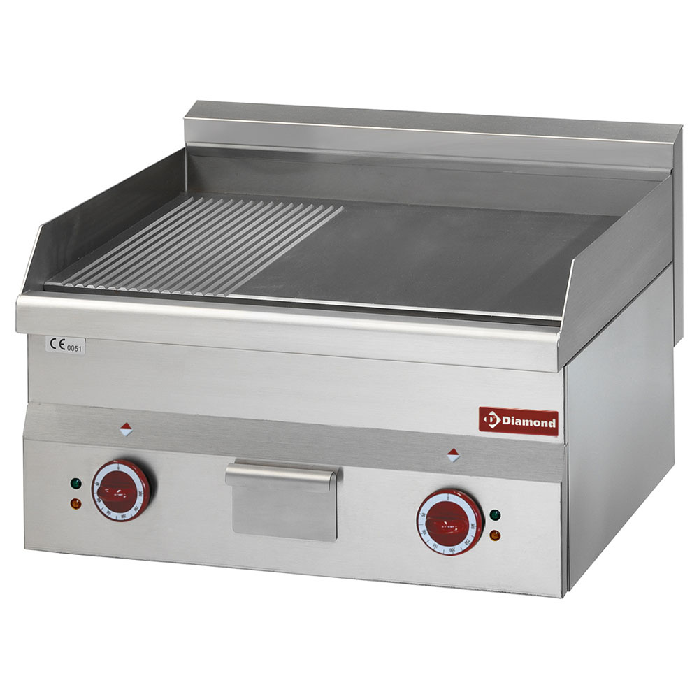 Plaque de cuisson électrique, 2/3 lisse et 1/3 rainurée -Haut- DIAMOND E60/PM6T