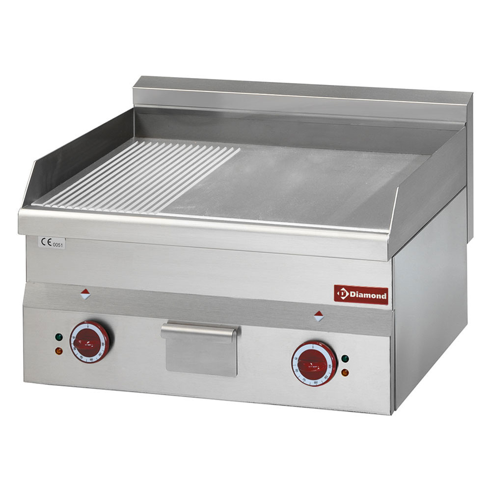 Plaque de cuisson électrique, 2/3 lisse et 1/3 rainurée « chrome » -Haut- DIAMOND E60/PMCD6T