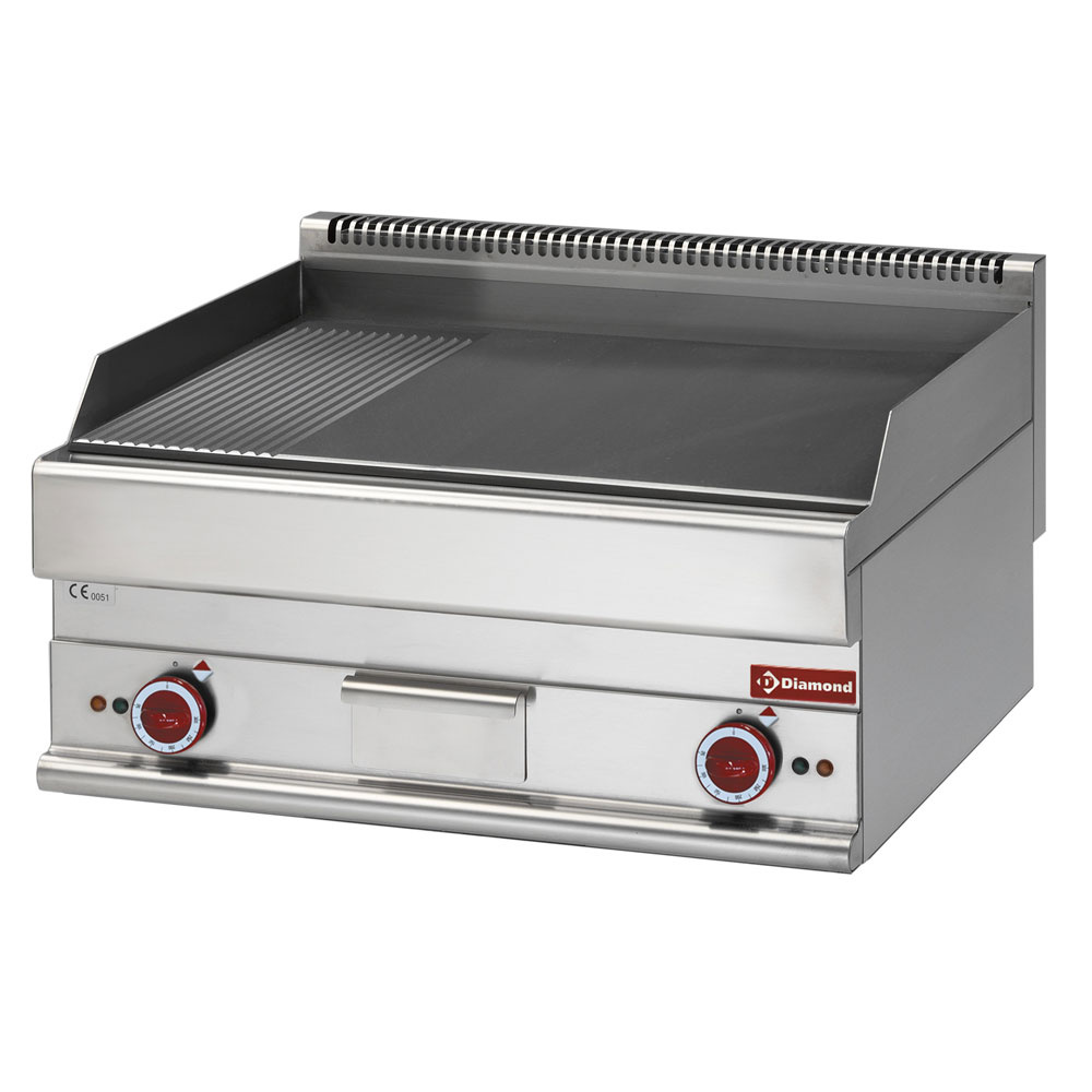 Plaque de cuisson électrique 2/3 plate et 1/3 striée -dessus- « Alpha 650 » DIAMOND E65/PMCD7T-230V/3-