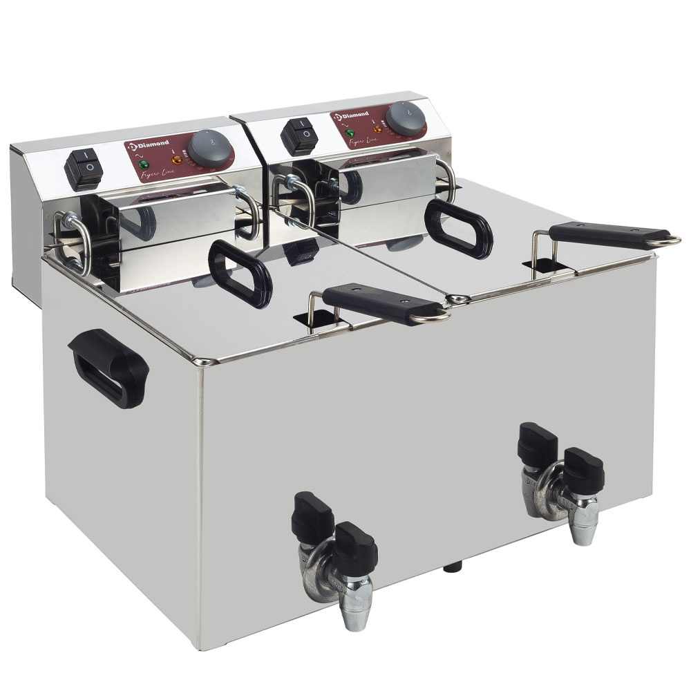 Friteuse électrique de table 2 x 10 litres + robinet DIAMOND EF102-TN
