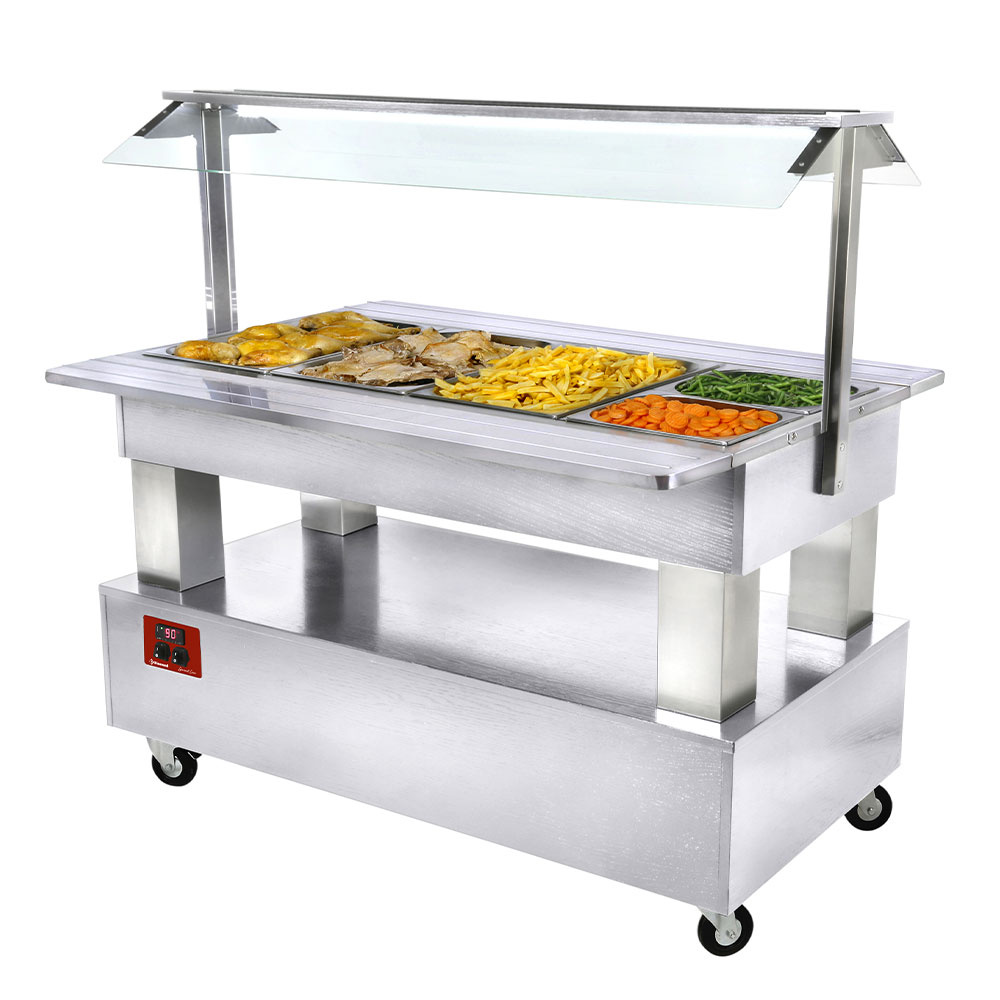 Bar à salades chauffant/bain-marie, 4x GN1/1-150 (bois blanc) DIAMOND BBM/4N-A1