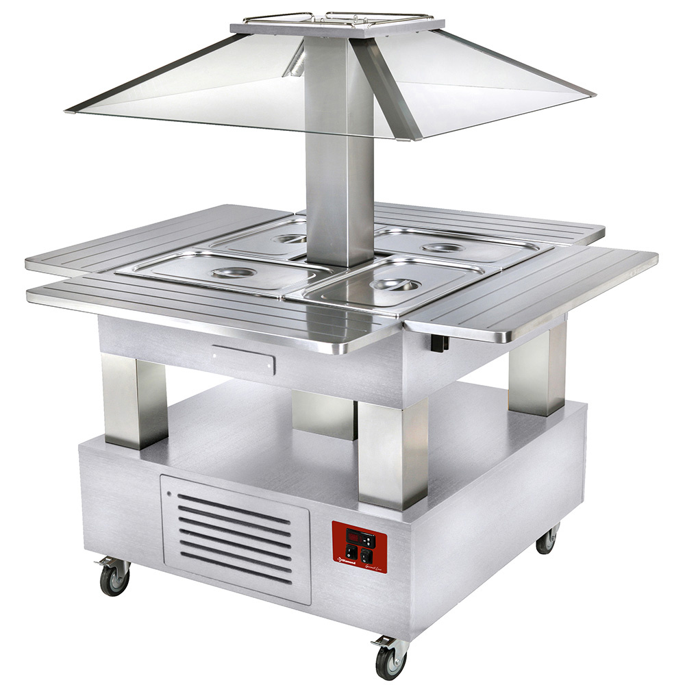 Îlot bain-marie buffet chaud 4x GN1/1-150 (bois blanc) DIAMOND CBM/4D-A1