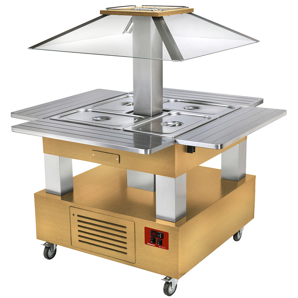 Îlot bain-marie buffet chaud 4x GN1/1-150 (bois clair) DIAMOND CBM/4D-D1