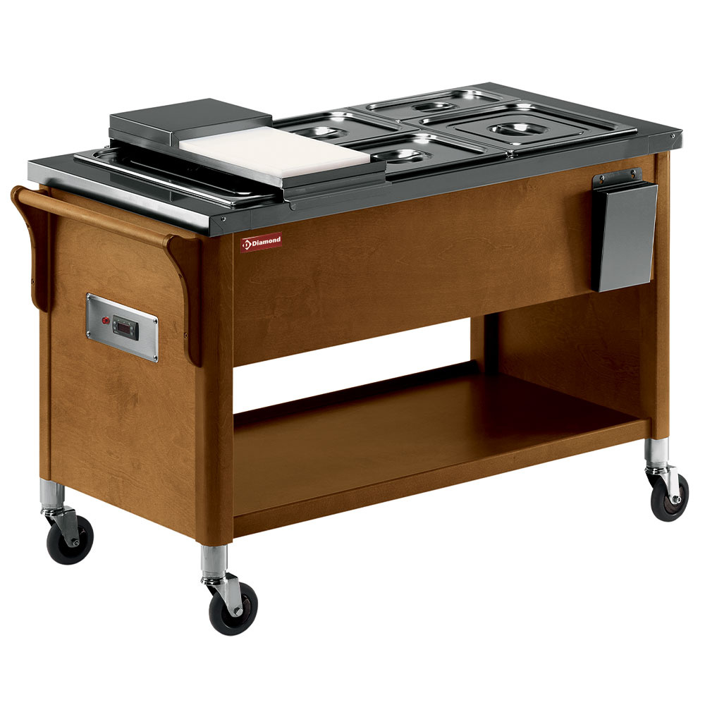 Chariot en bois, bac bain-marie 3x GN 1/1 Wengé© DIAMOND CMB-311W
