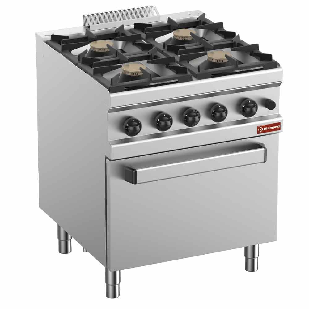 Cuisinière à gaz 4 brûleurs, avec four GN 2/1 DIAMOND C4GF7-BF