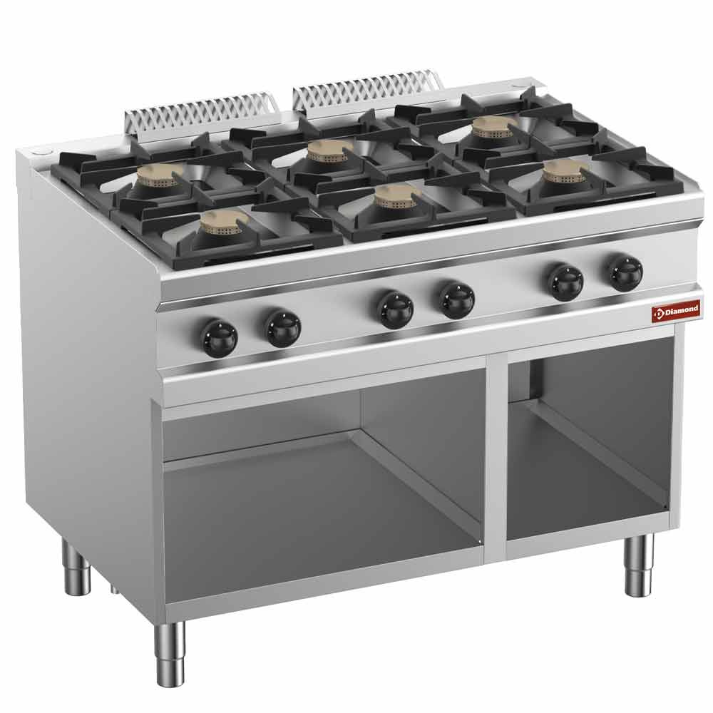 Cuisinière à gaz 6 brûleurs, sur placard ouvert DIAMOND C6GA11-BF