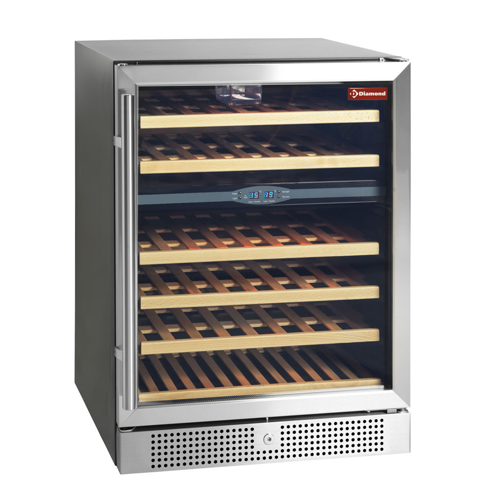 Vitrine cave a vins, ventilée, 160 Lt., porte en acier inox,2 T°, BLACK