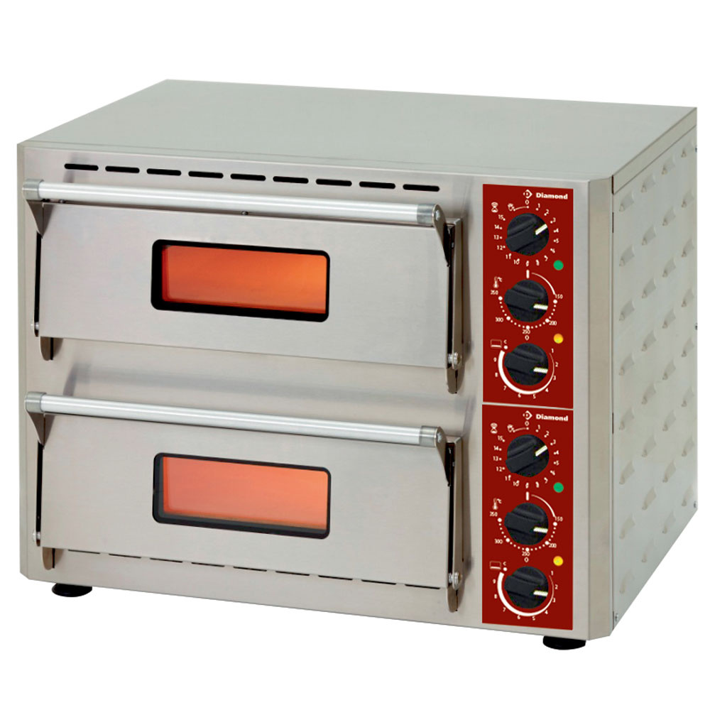 Four électrique à pizza, 2 chambres (3 + 3 kW), 430 x 430 x h 100 mm DIAMOND PIZZA-QUICK/43-2C-2E