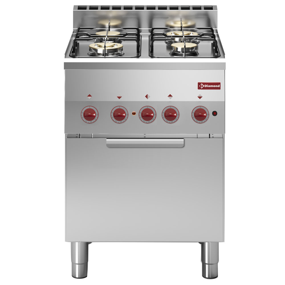 Cuisinière à gaz 4 brûleurs et four à convection électrique GN 2/3 DIAMOND G60/4BFEV6-N