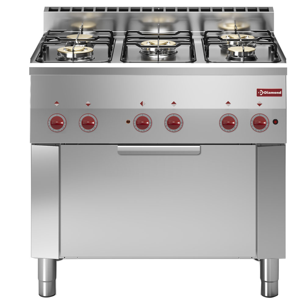 Cuisinière à gaz 5 brûleurs et four à convection électrique GN 1/1 DIAMOND G60/5BFEV9-N