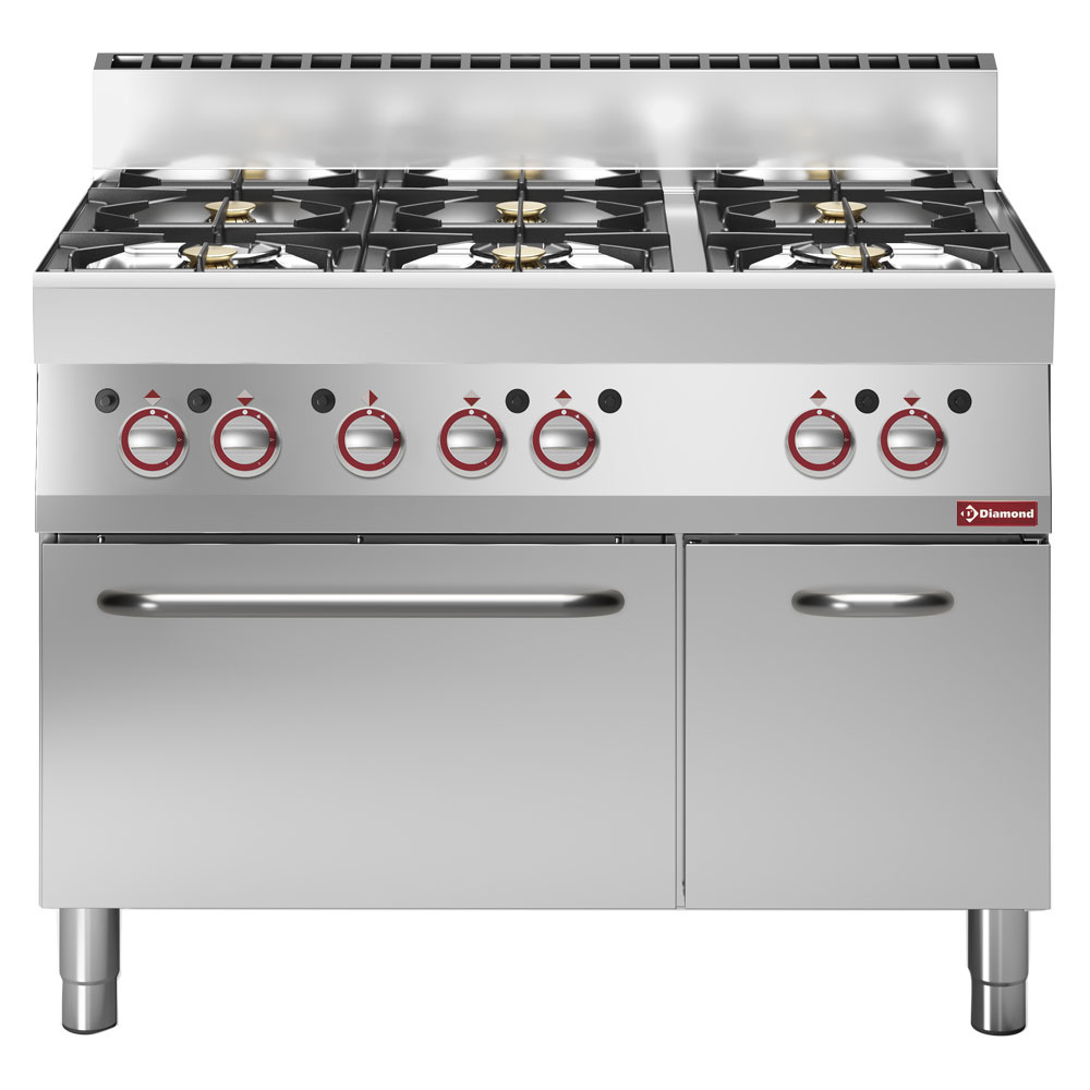Cuisinière avec 6 brûleurs ouverts sur four à gaz et placard neutre DIAMOND G65/6BFA11-N