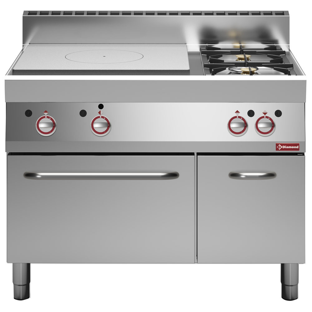 Cuisinière à gaz avec plaque de cuisson, 2 brûleurs, four à gaz, placard neutre DIAMOND G65/T2BFA11-N