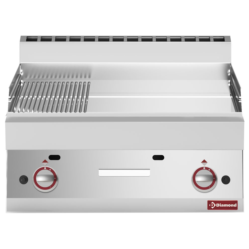 Plaque de cuisson à gaz 2/3 plate - 1/3 striée - Dessus - chrome dur « 50 µm » DIAMOND G65/PMCD7T-N