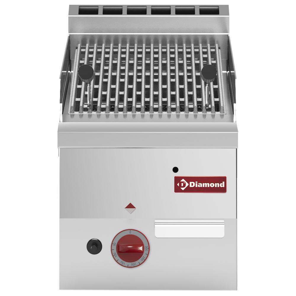 Grill à gaz en pierre de lave avec grille de cuisson en fonte -Haut- DIAMOND G60/GPL3T-N