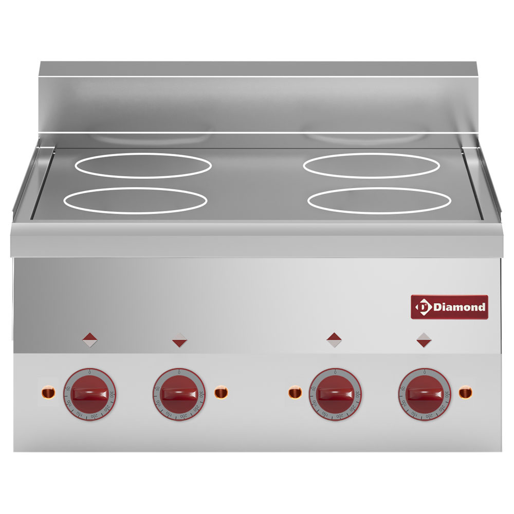 Cuisinière en vitrocéramique 4 feux -Haut- DIAMOND E60/4VC6T-N