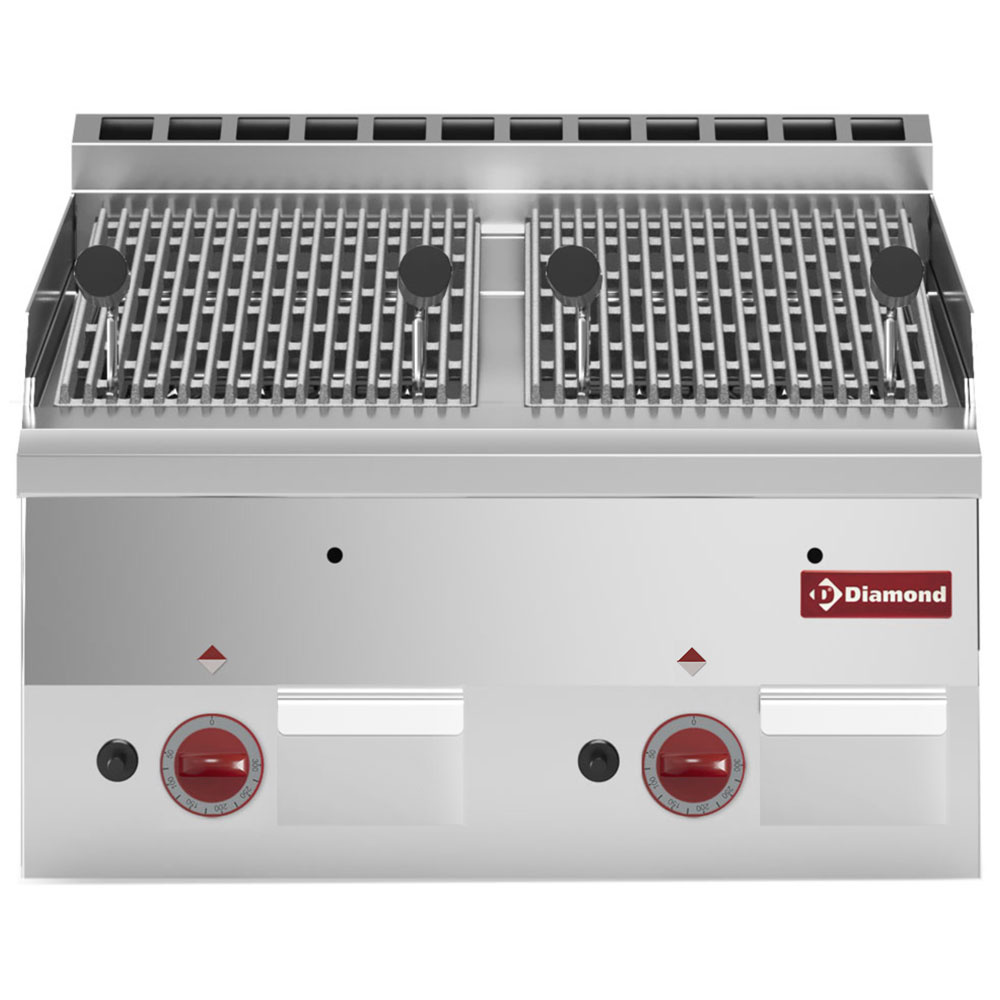 Grill à gaz en pierre de lave avec grille de cuisson en fonte -Haut- DIAMOND G60/GPL6T-N
