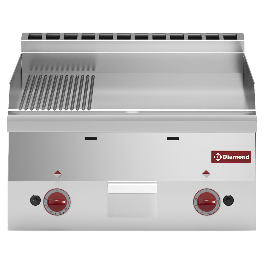Plaque de cuisson à gaz, 2/3 lisse et 1/3 rainurée -Dessus- DIAMOND G60/PM6T-N