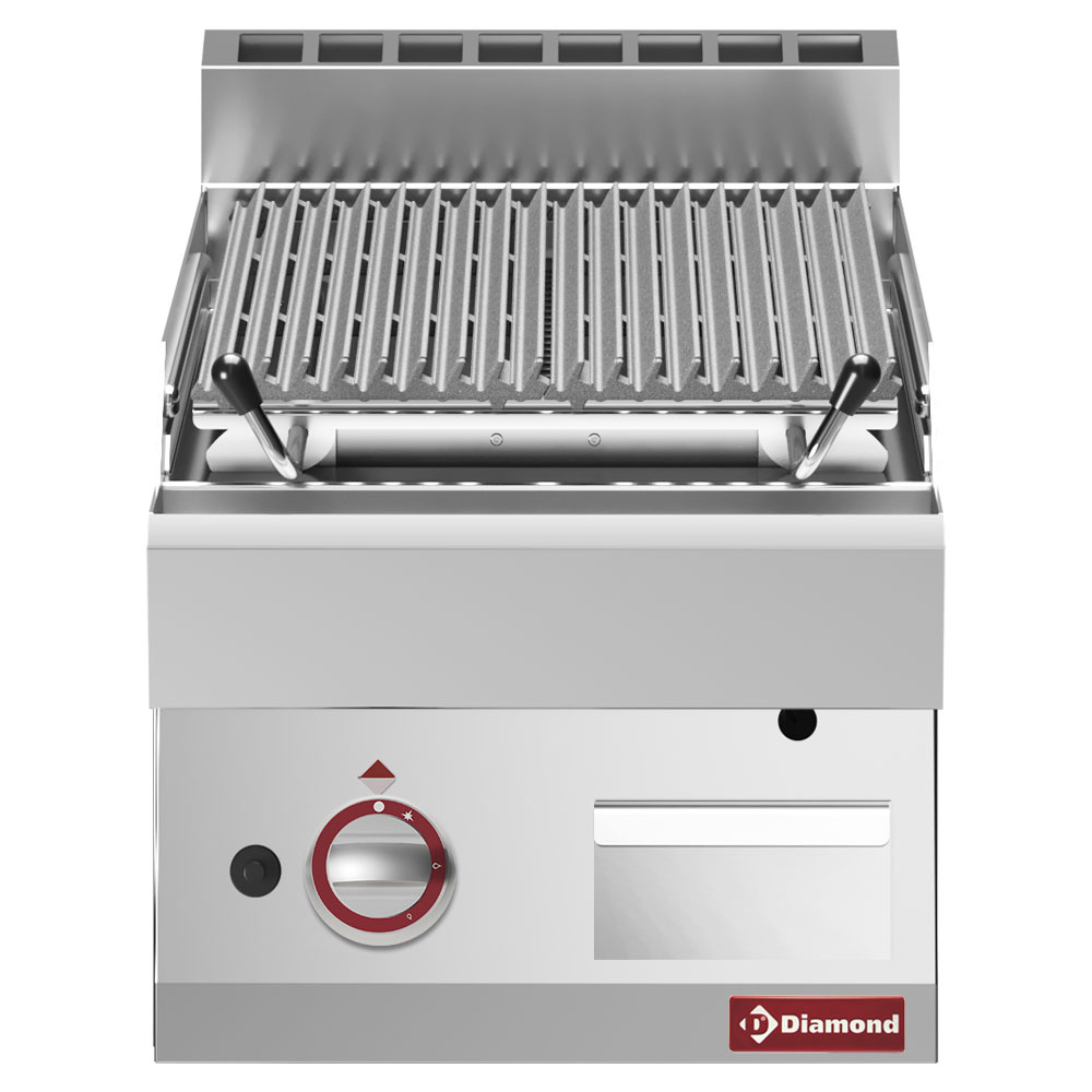 Gril en pierre de lave - 1/2 module, grille de cuisson en fonte « double face » DIAMOND PLX47-PN